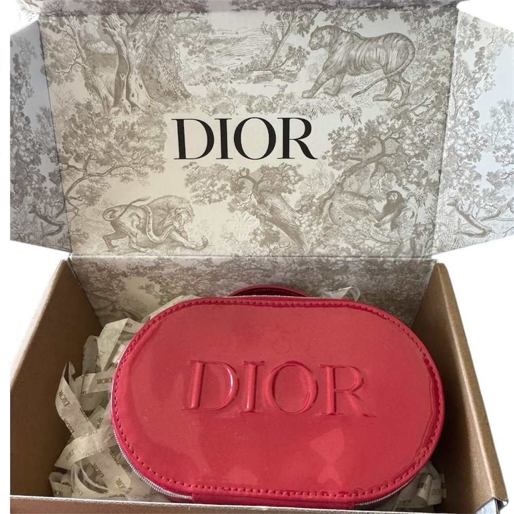 Dior Beauty Red Patent Zipped Cosmetic Pouch Case Carry Handle